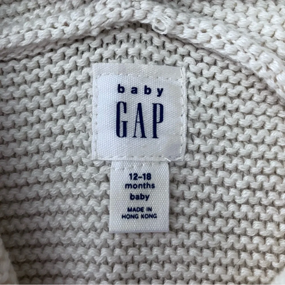 Baby GAP Cotton Knit Hooded Sweater Teddy Bear Ears 12 - 18 mo Cream